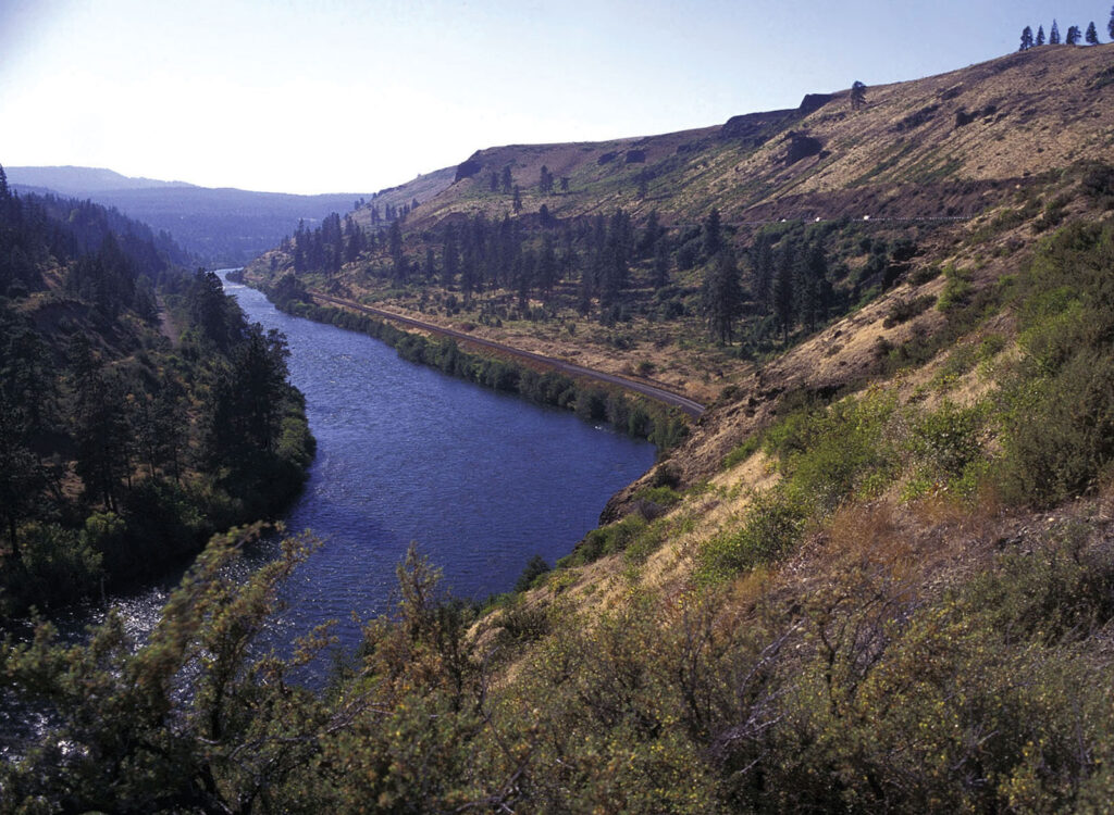 Aerial shot of the Yakima River during the day.