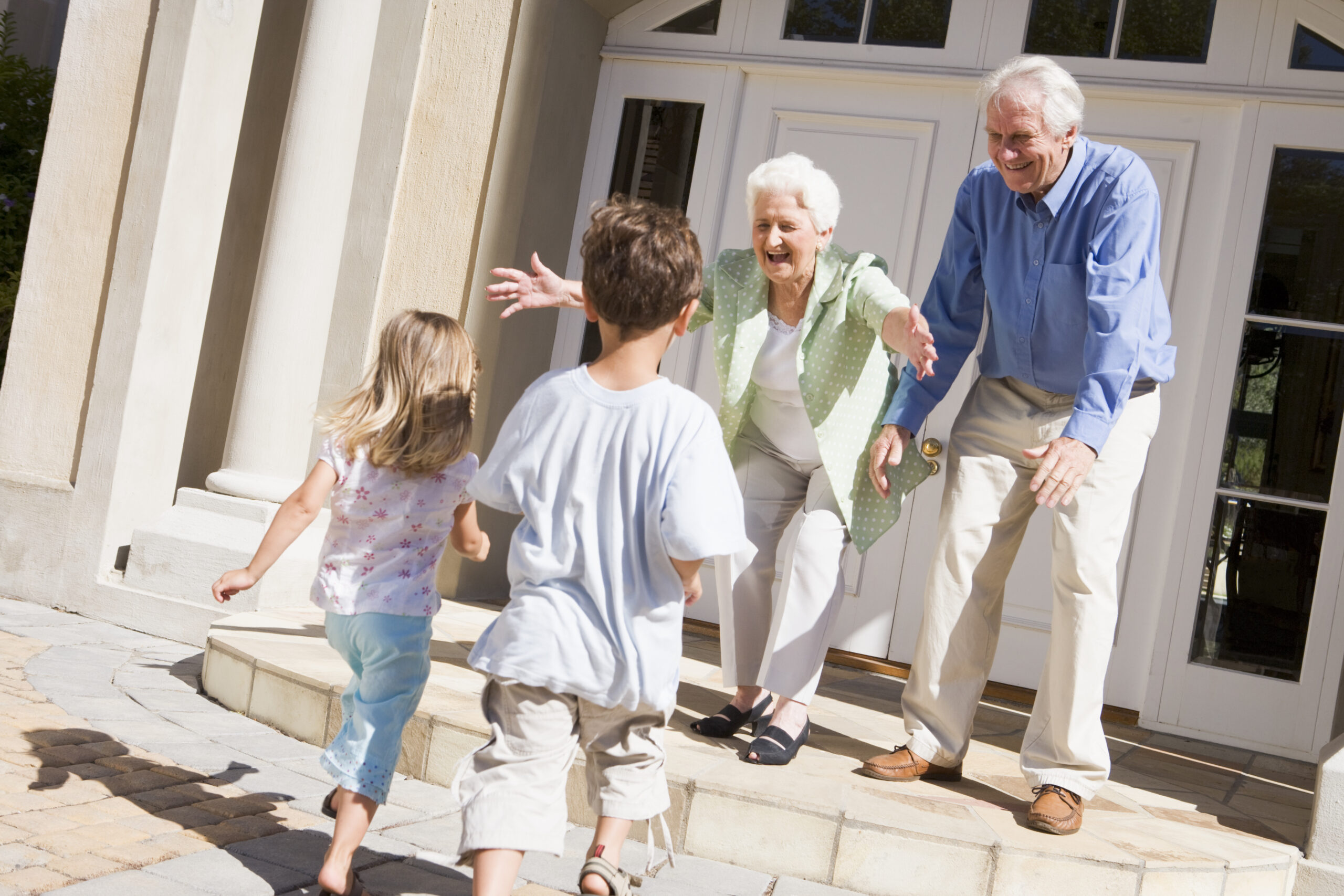 Grandparents welcoming grandkids after getting visitation rights.