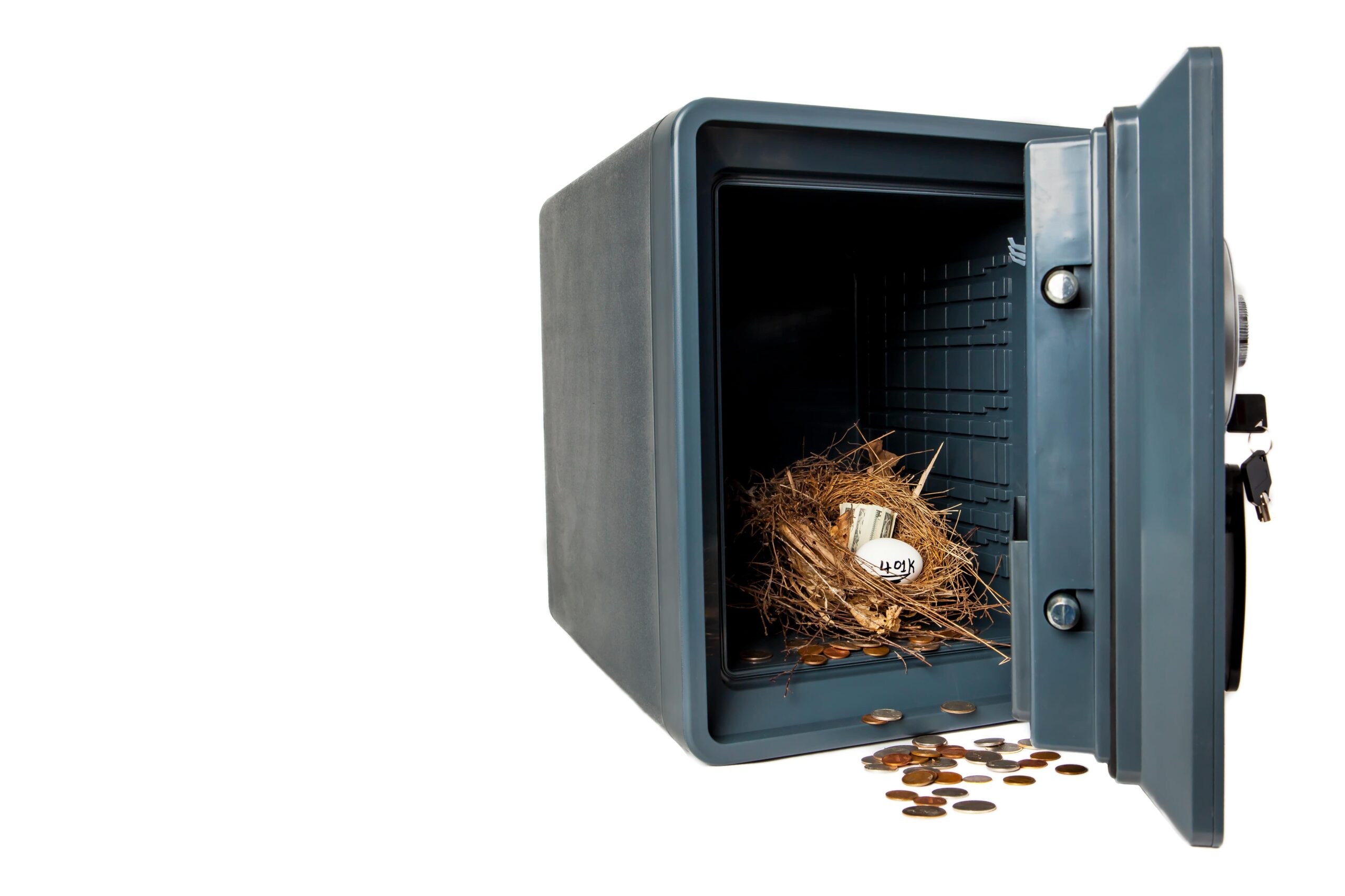 401 nest egg sits secure in a safe.